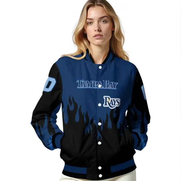 custom tampa bay rays flame border navy black varsity jacket latest model