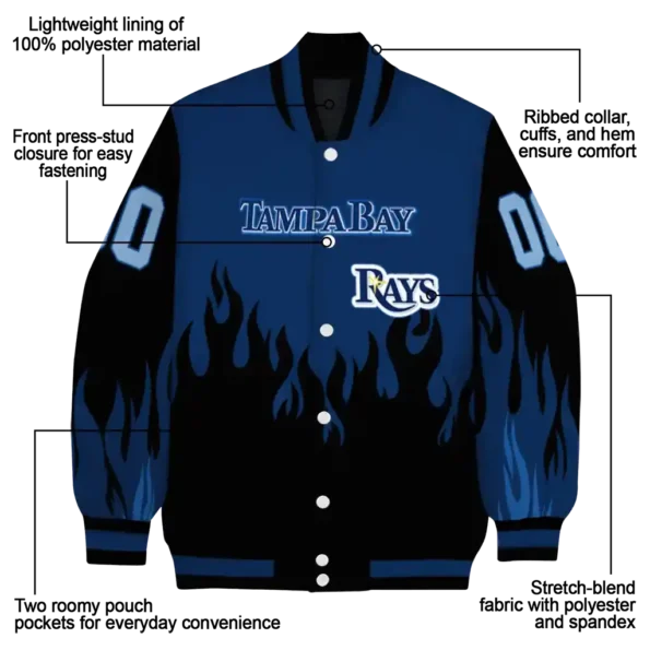 custom tampa bay rays flame border navy black varsity jacket new arrival