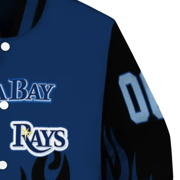 custom tampa bay rays flame border navy black varsity jacket premium grade