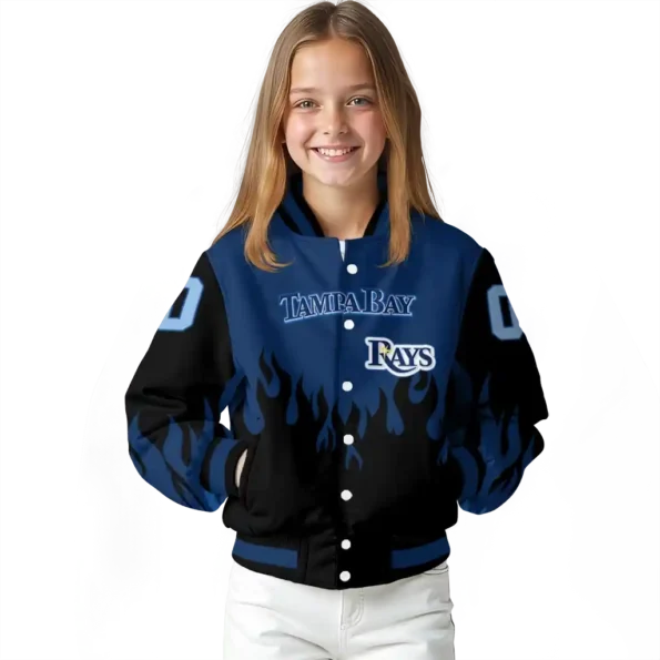 custom tampa bay rays flame border navy black varsity jacket top rated