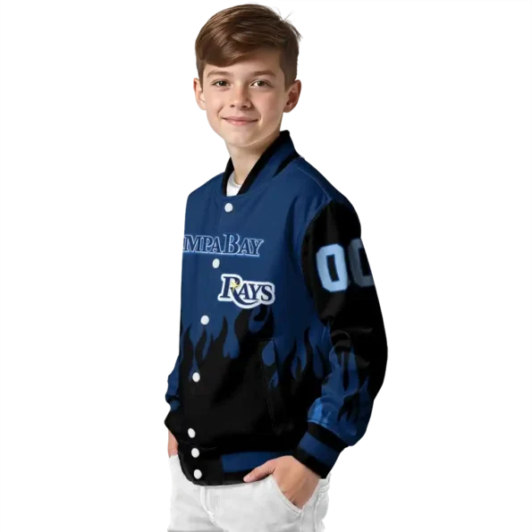 custom tampa bay rays flame border navy black varsity jacket trendy