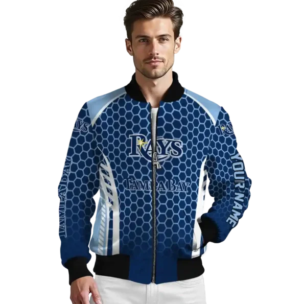 custom tampa bay rays hexagon grid navy bomber jacket high quality
