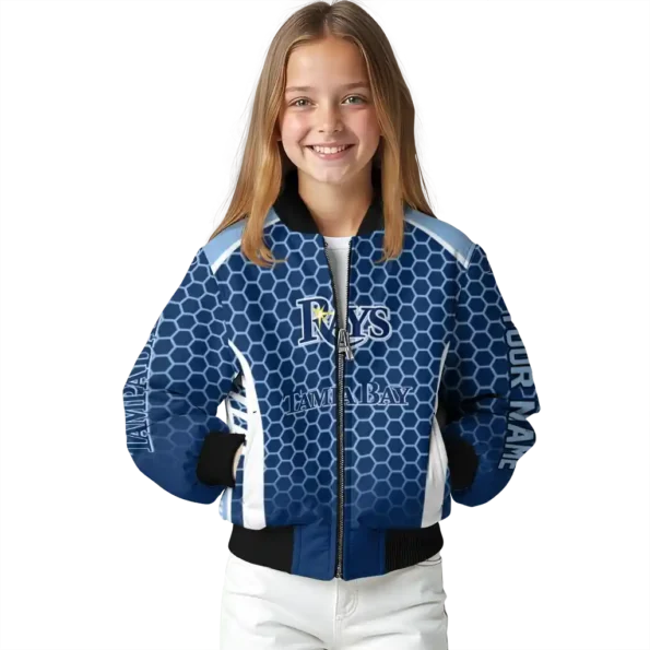 custom tampa bay rays hexagon grid navy bomber jacket top rated