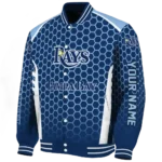 custom tampa bay rays hexagon grid navy varsity jacket best selling