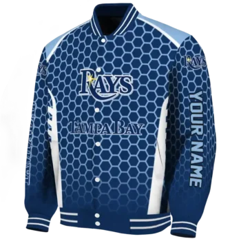 custom tampa bay rays hexagon grid navy varsity jacket best selling