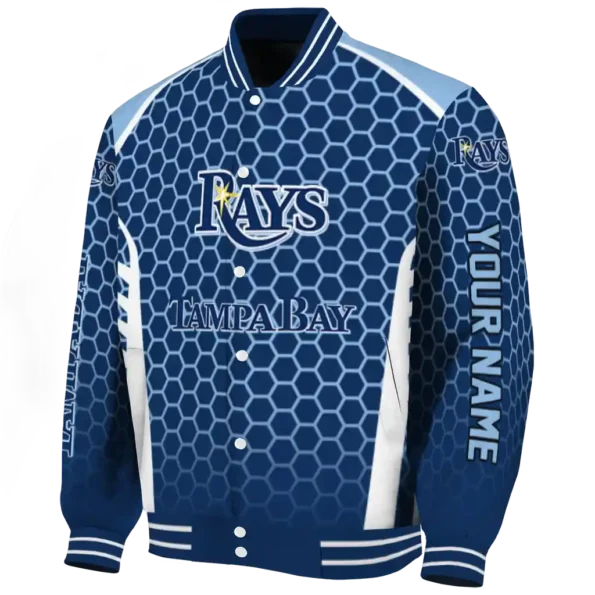 custom tampa bay rays hexagon grid navy varsity jacket best selling