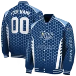 custom tampa bay rays hexagon grid navy varsity jacket best selling