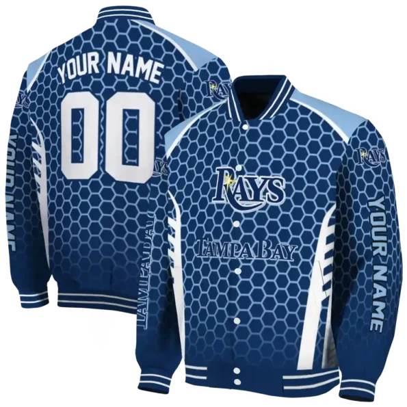 custom tampa bay rays hexagon grid navy varsity jacket fashion forward