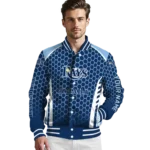 custom tampa bay rays hexagon grid navy varsity jacket best selling