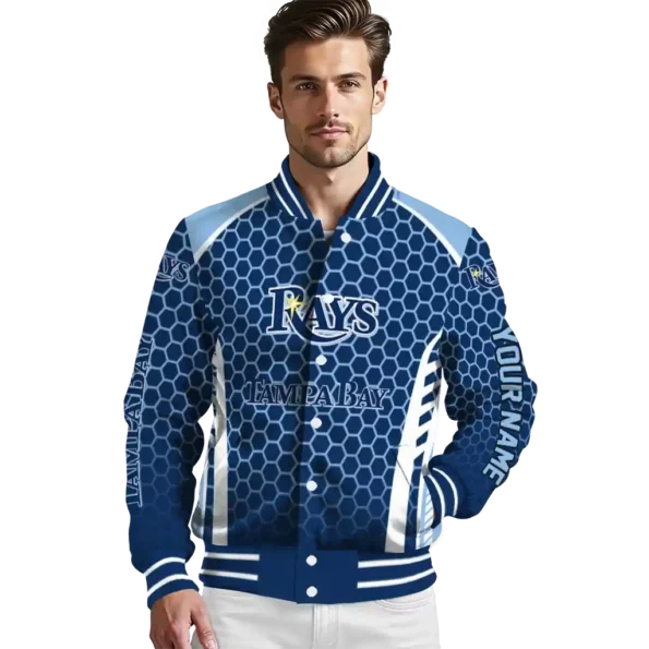 custom tampa bay rays hexagon grid navy varsity jacket high quality