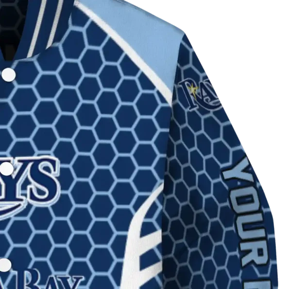 custom tampa bay rays hexagon grid navy varsity jacket premium grade