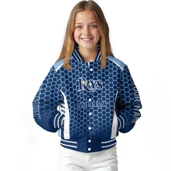 custom tampa bay rays hexagon grid navy varsity jacket top rated