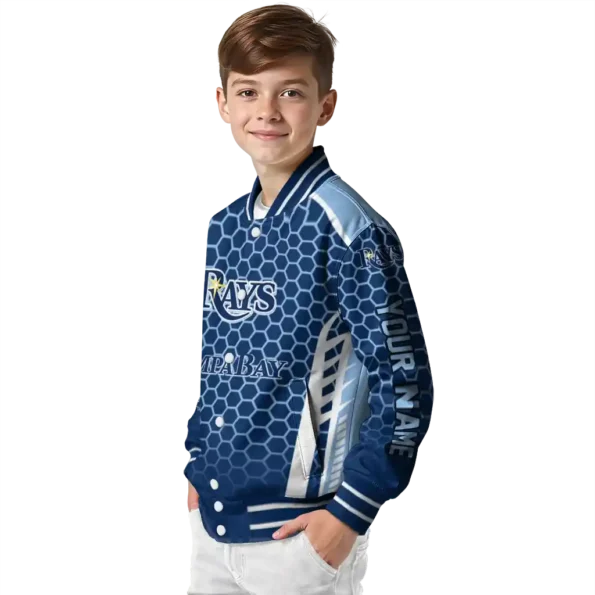 custom tampa bay rays hexagon grid navy varsity jacket trendy
