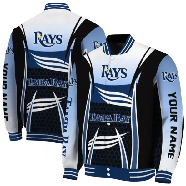 custom tampa bay rays mesh effect navy black varsity jacket fashion forward