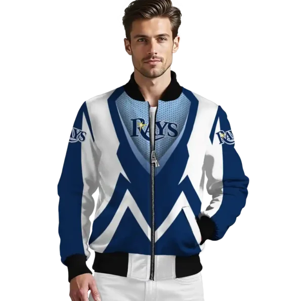 custom tampa bay rays v stripes navy white bomber jacket high quality