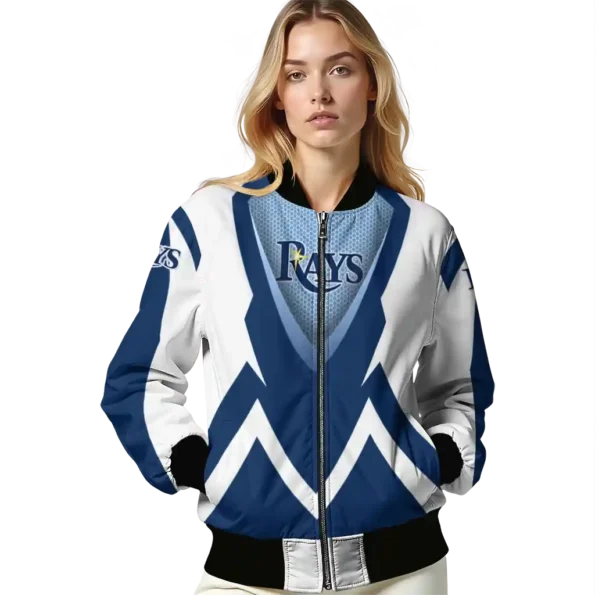 custom tampa bay rays v stripes navy white bomber jacket latest model