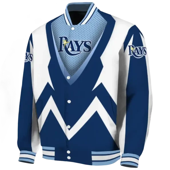 custom tampa bay rays v stripes navy white varsity jacket best selling