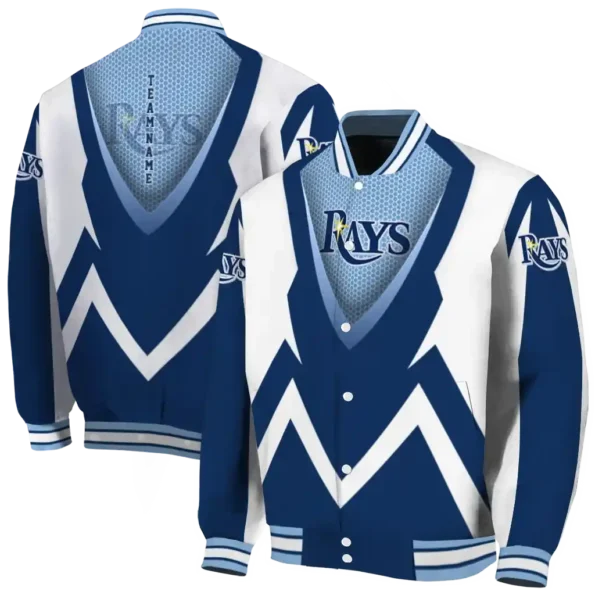 custom tampa bay rays v stripes navy white varsity jacket fashion forward
