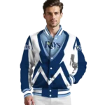 custom tampa bay rays v stripes navy white varsity jacket best selling