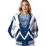 custom tampa bay rays v stripes navy white varsity jacket best selling