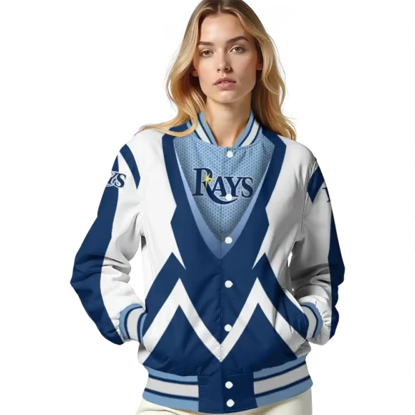 custom tampa bay rays v stripes navy white varsity jacket latest model
