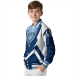 custom tampa bay rays v stripes navy white varsity jacket best selling