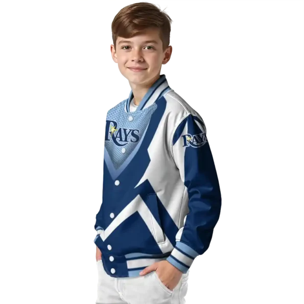 custom tampa bay rays v stripes navy white varsity jacket trendy