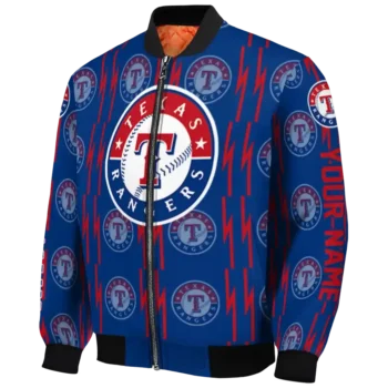 custom texas rangers bolt stripe blue bomber jacket best selling