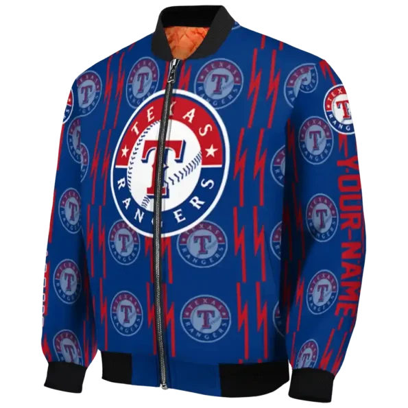 custom texas rangers bolt stripe blue bomber jacket best selling