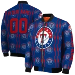 custom texas rangers bolt stripe blue bomber jacket best selling
