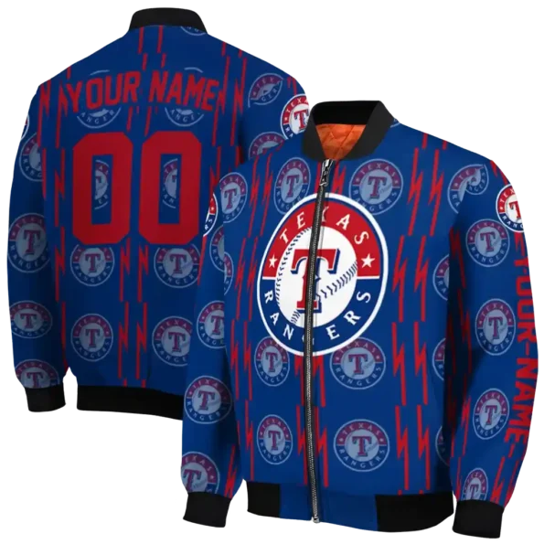 custom texas rangers bolt stripe blue bomber jacket fashion forward