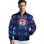 custom texas rangers bolt stripe blue bomber jacket best selling