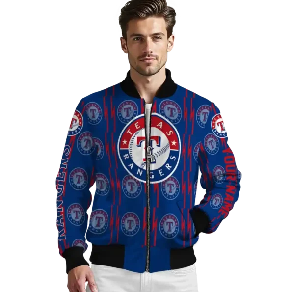 custom texas rangers bolt stripe blue bomber jacket high quality