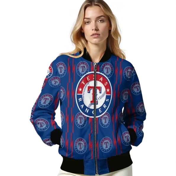 custom texas rangers bolt stripe blue bomber jacket latest model