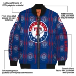 custom texas rangers bolt stripe blue bomber jacket best selling