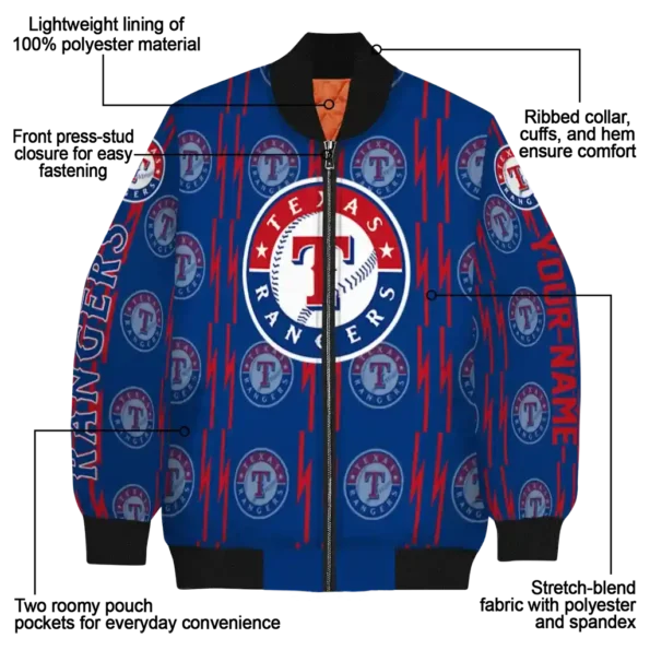 custom texas rangers bolt stripe blue bomber jacket new arrival