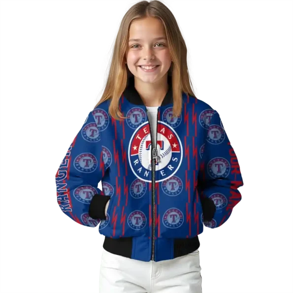 custom texas rangers bolt stripe blue bomber jacket top rated