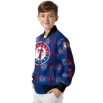 custom texas rangers bolt stripe blue bomber jacket best selling