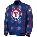 custom texas rangers bolt stripe blue varsity jacket best selling