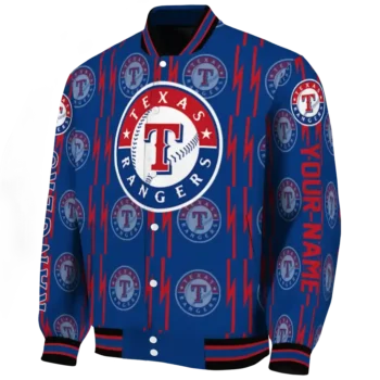 custom texas rangers bolt stripe blue varsity jacket best selling