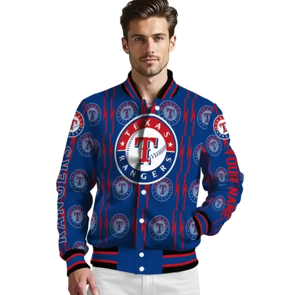 custom texas rangers bolt stripe blue varsity jacket high quality
