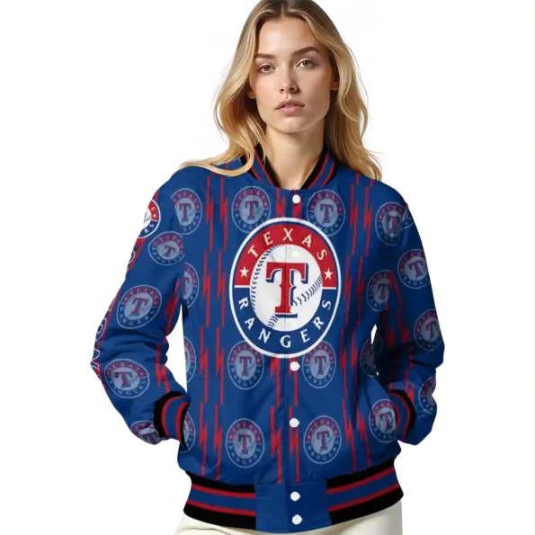 custom texas rangers bolt stripe blue varsity jacket latest model