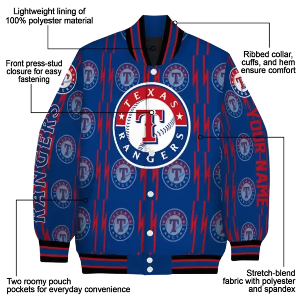 custom texas rangers bolt stripe blue varsity jacket new arrival
