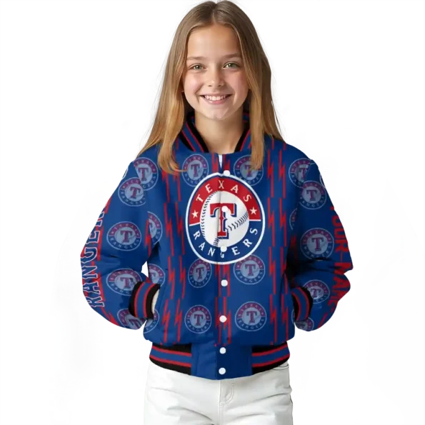 custom texas rangers bolt stripe blue varsity jacket top rated