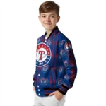 custom texas rangers bolt stripe blue varsity jacket best selling