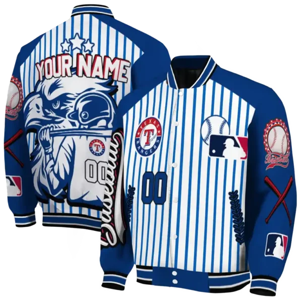 custom texas rangers eagle baseball blue white varsity jacket fashion forward