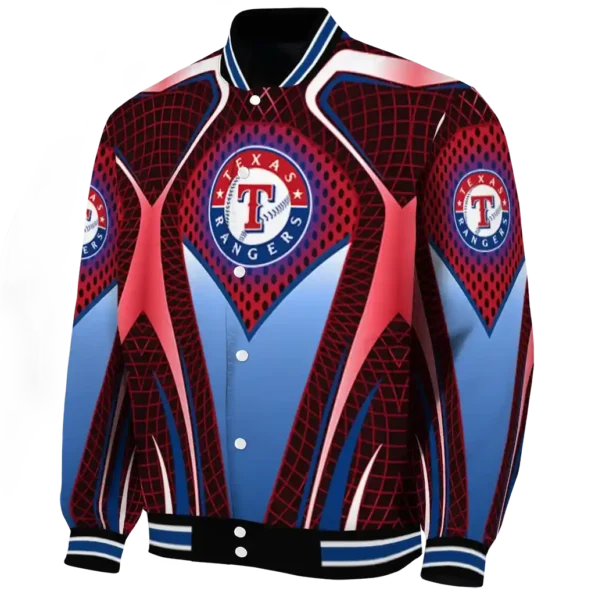 custom texas rangers mesh chest red crocs black varsity jacket best selling