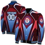 custom texas rangers mesh chest red crocs black varsity jacket best selling