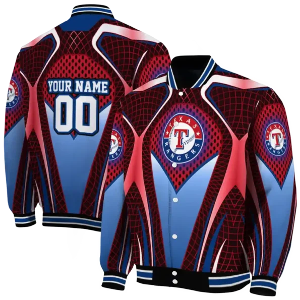custom texas rangers mesh chest red crocs black varsity jacket fashion forward