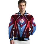 custom texas rangers mesh chest red crocs black varsity jacket best selling